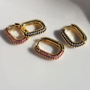 Luv Aj: PAVE CHAIN LINK HUGGIES- PINK- GOLD